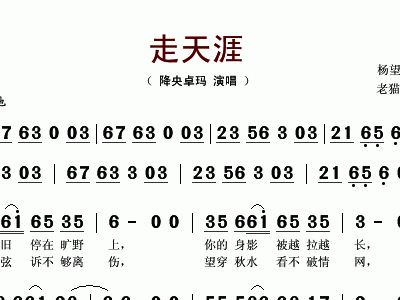 走天涯 降央卓玛 歌谱 简谱